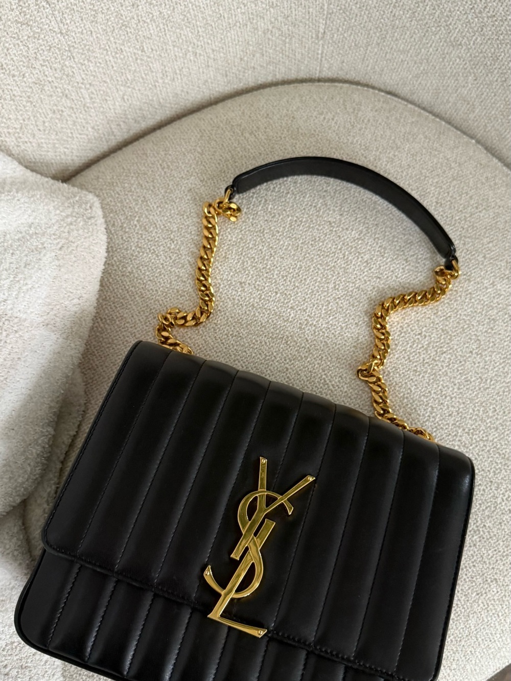 Large Vicky Saint Laurent Black Quilted Top Handle Satchel with Gold YSL - Picture 16 of 16